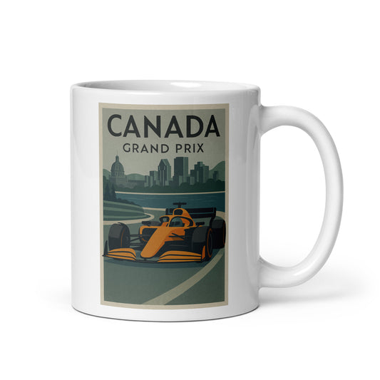 Canada Grand Prix McLaren Formula 1 ceramic mug with vintage racing design

